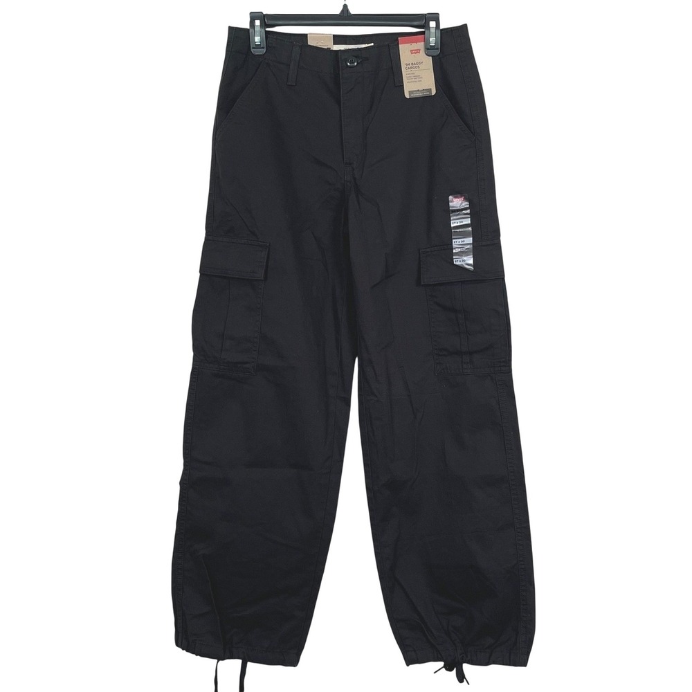 NWT Levi's Womens 94' Baggy Cargos 30x30 Black Mid Rise Adjustable Hem Pants Y2K